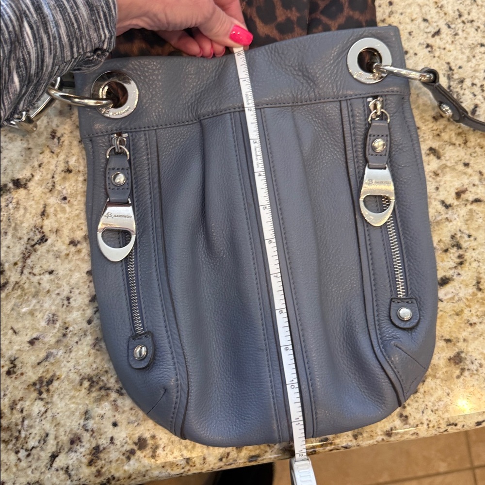 B Makowsky Leather Crossbody Bag Gray Blue Organizer Multi Pocket Purse